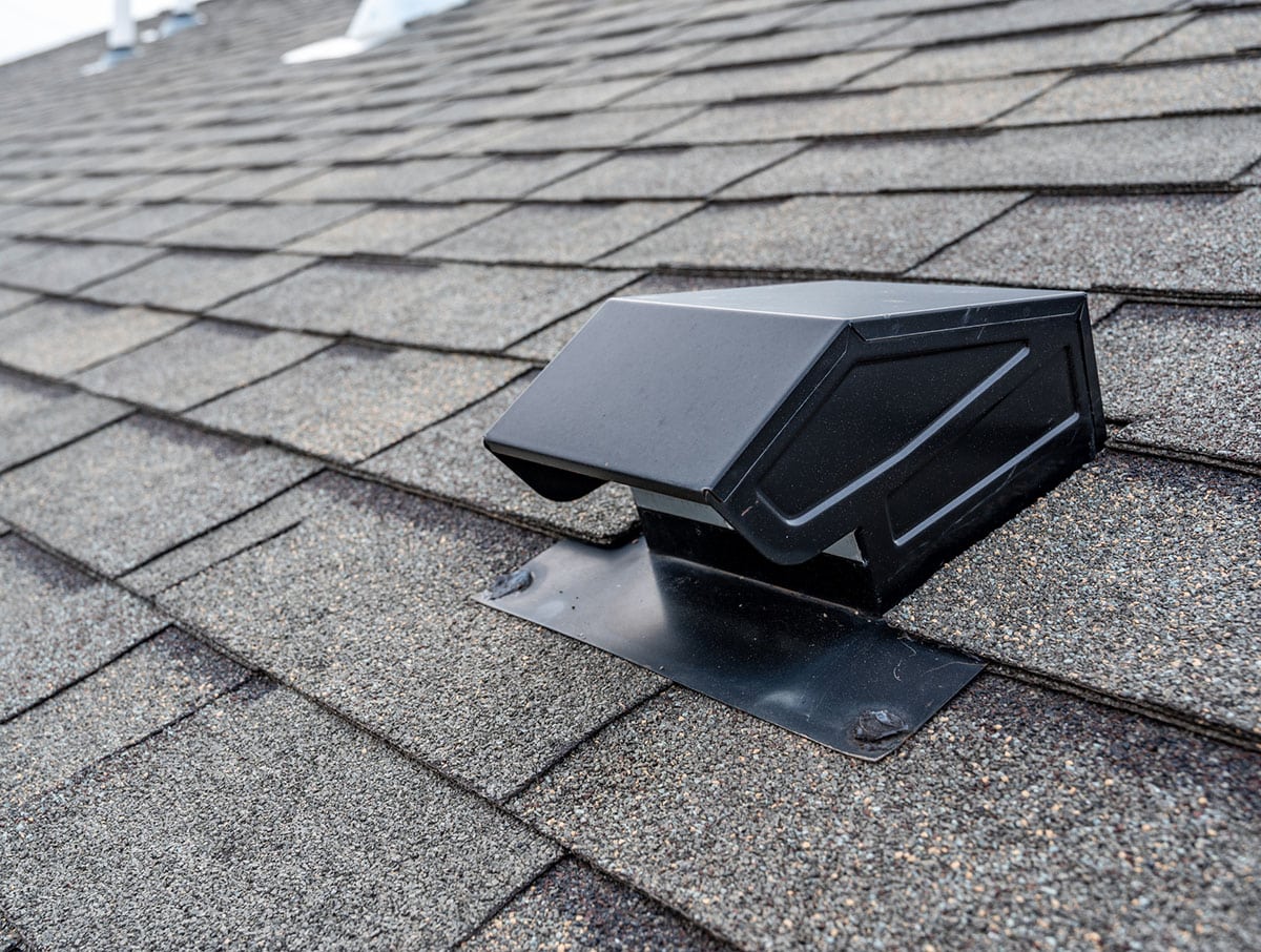 Typical static passive vent installation on a residential roof